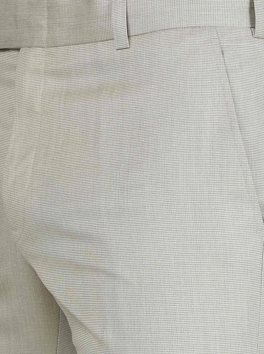 Beige Solid Slim Fit Formal Trouser | Metal