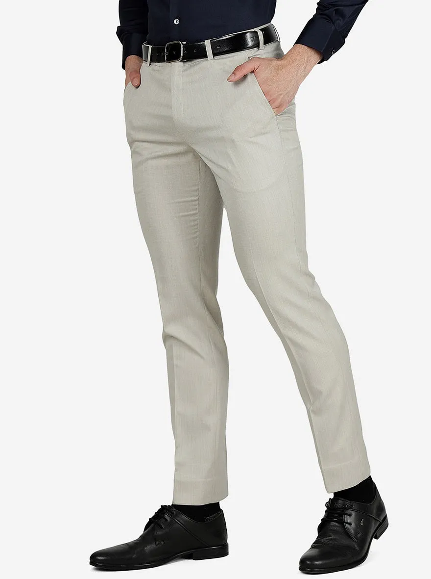 Beige Solid Slim Fit Formal Trouser | Metal