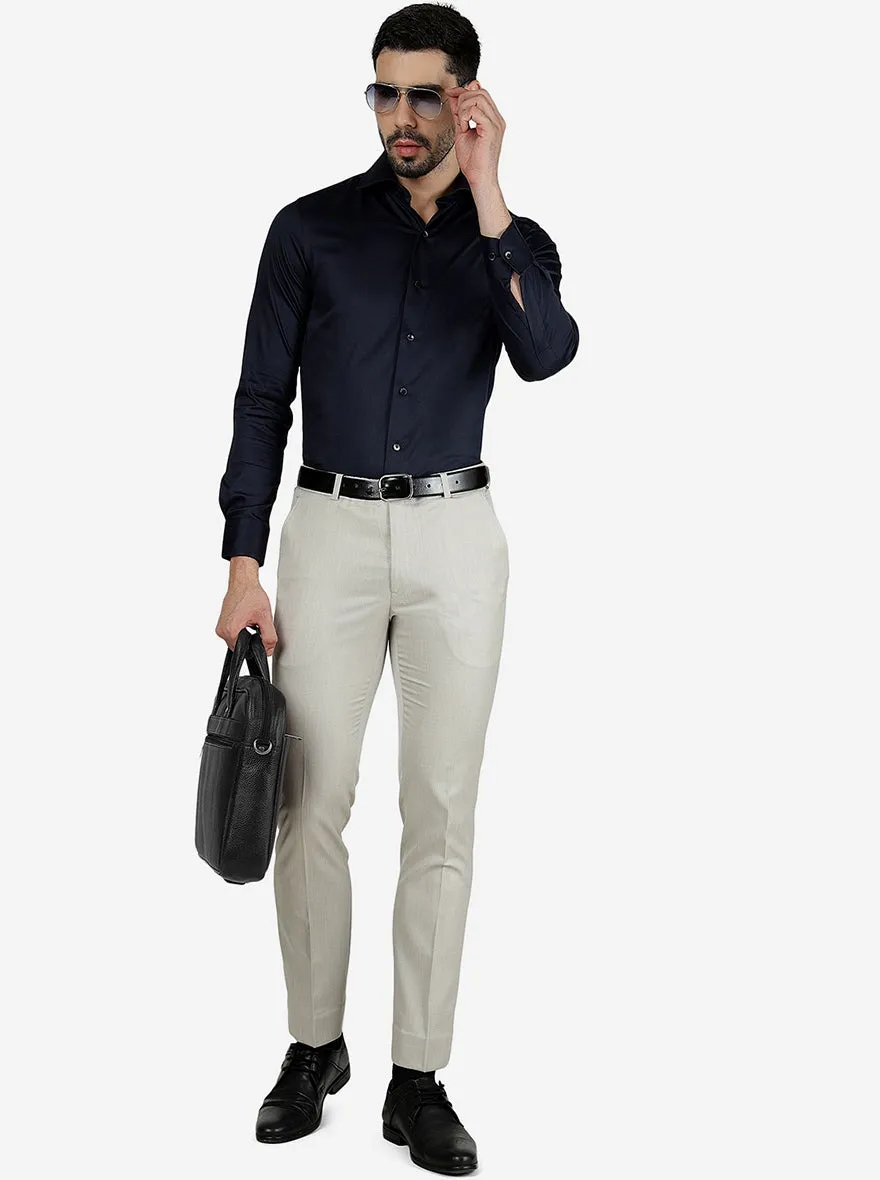 Beige Solid Slim Fit Formal Trouser | Metal