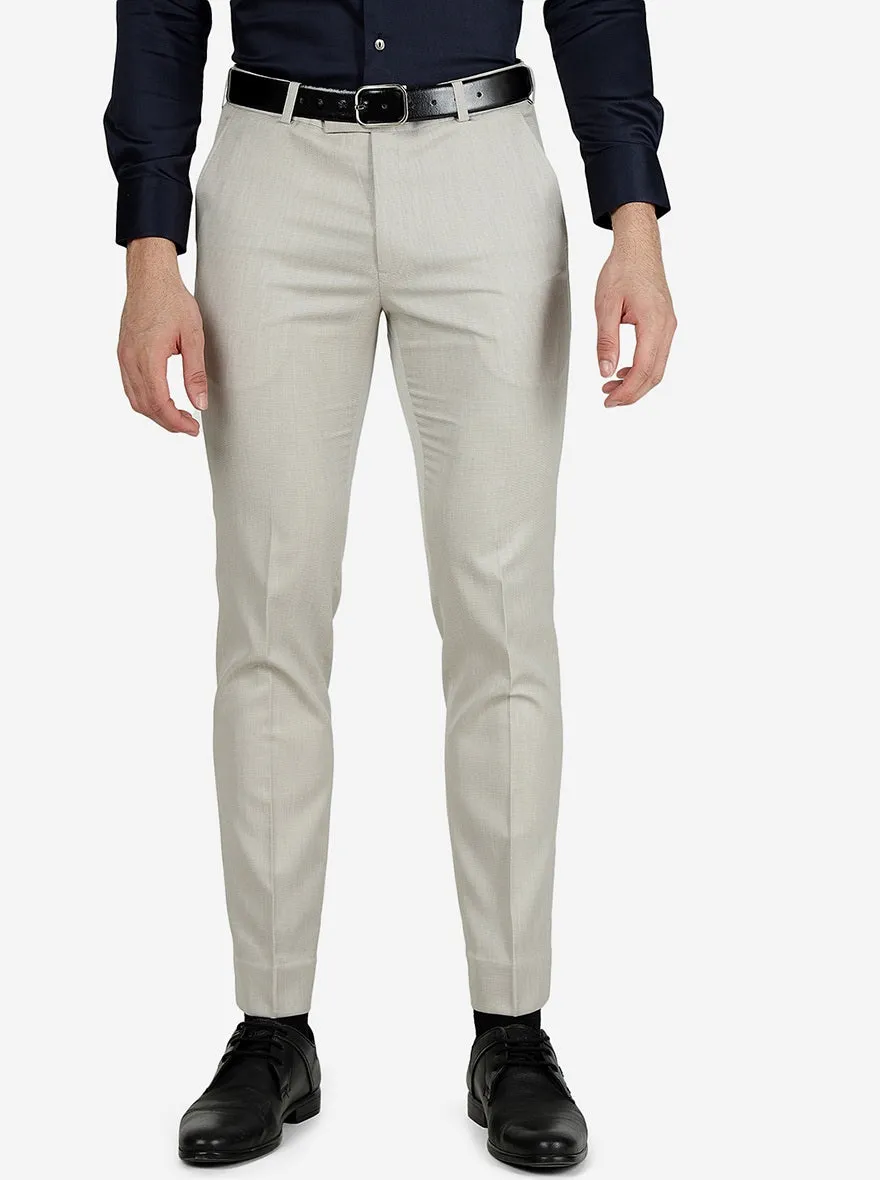 Beige Solid Slim Fit Formal Trouser | Metal