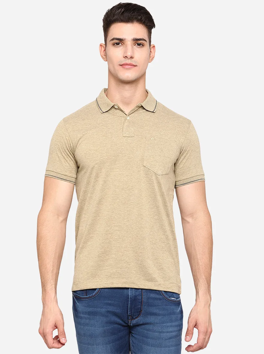 Beige Solid Slim Fit Polo T-Shirt | Greenfibre