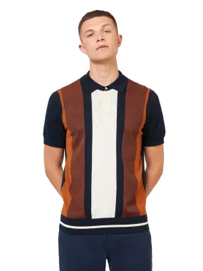 Ben Sherman Mens Vertical Stripe Knitted Polo Shirt