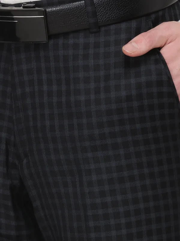 Black & Grey Checked Slim Fit Formal Trouser | JB Studio