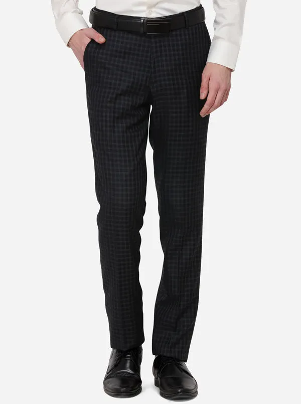 Black & Grey Checked Slim Fit Formal Trouser | JB Studio