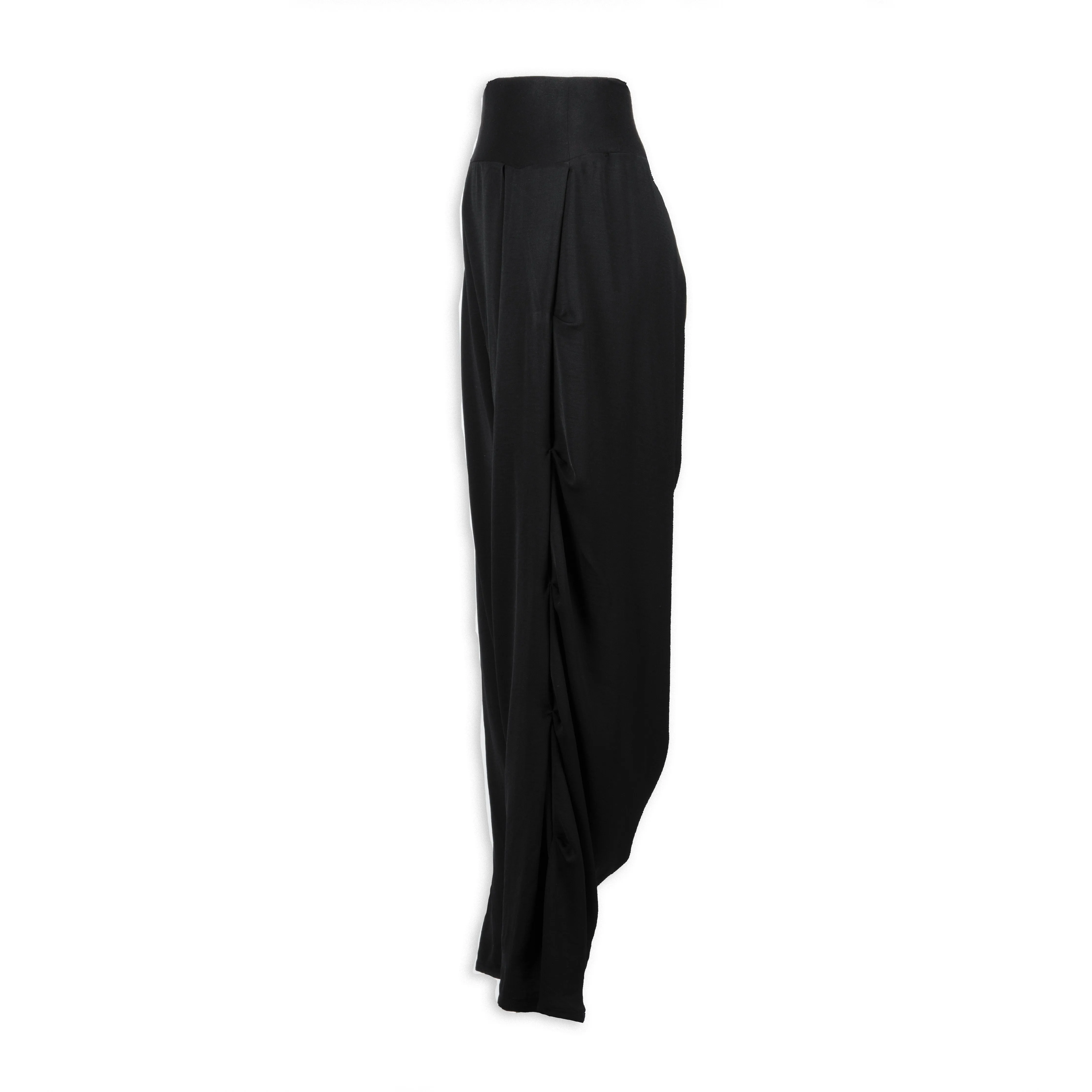 Black Crepe Side Draped Seam Pants