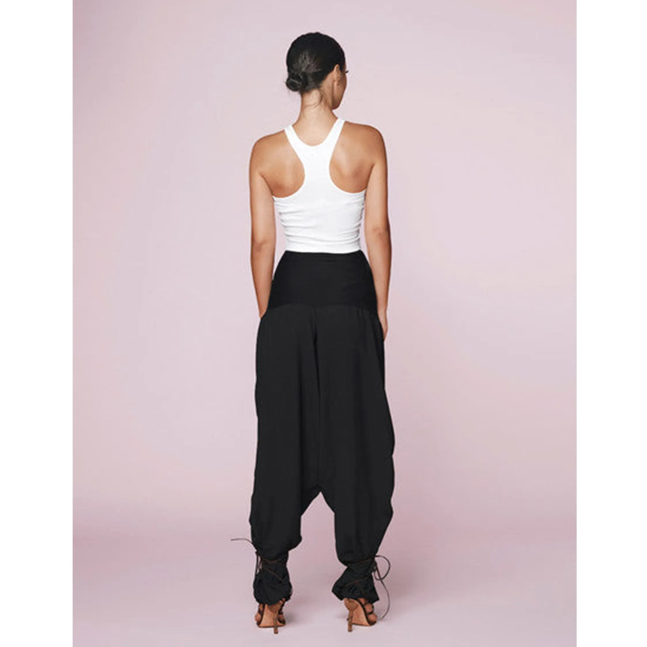 Black Crepe Side Draped Seam Pants