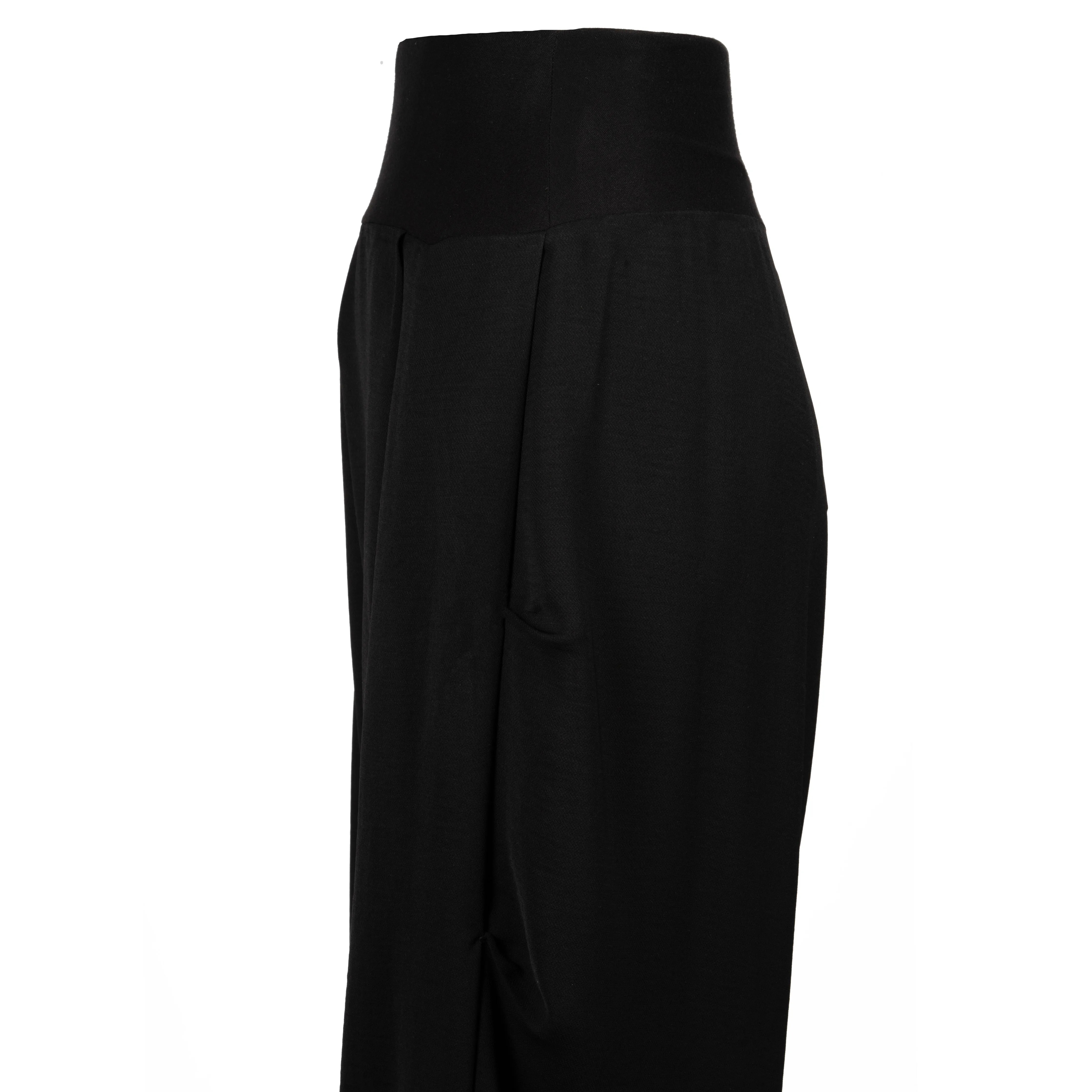 Black Crepe Side Draped Seam Pants