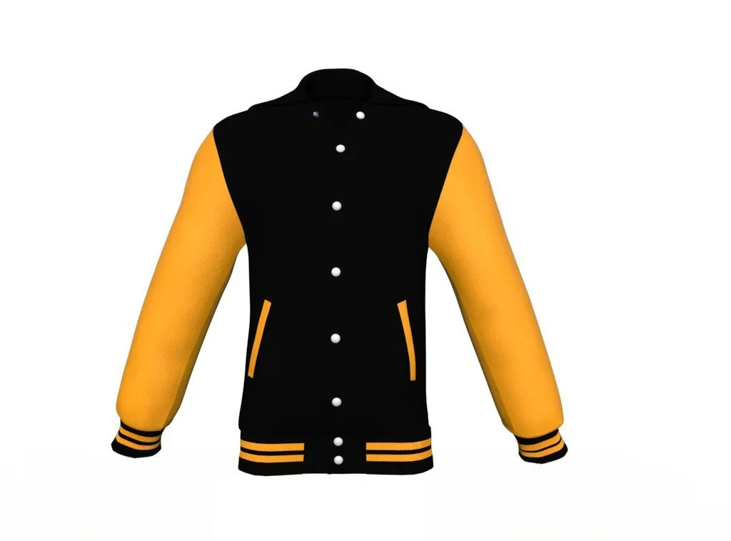 Black Varsity Letterman Jacket with Gold Sleeves