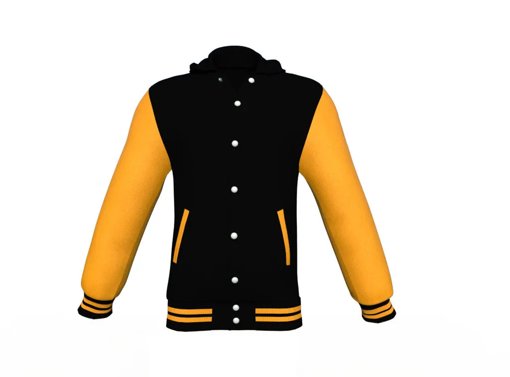 Black Varsity Letterman Jacket with Gold Sleeves