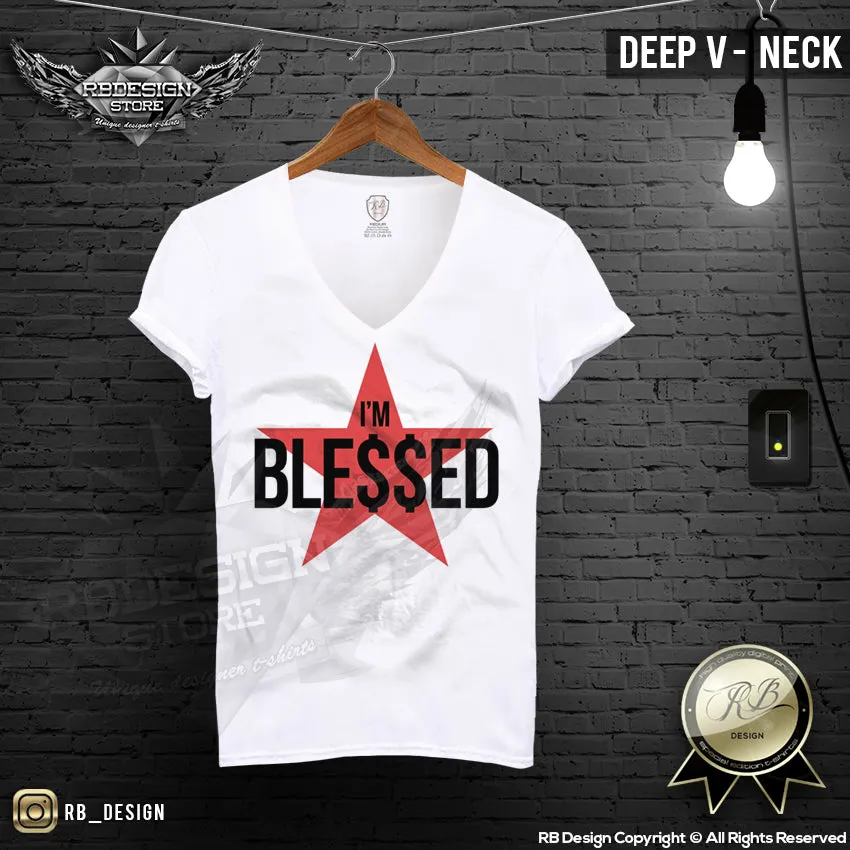 Blessed Men's T-shirt Scoop Neck Dollar Sign MD744 RED