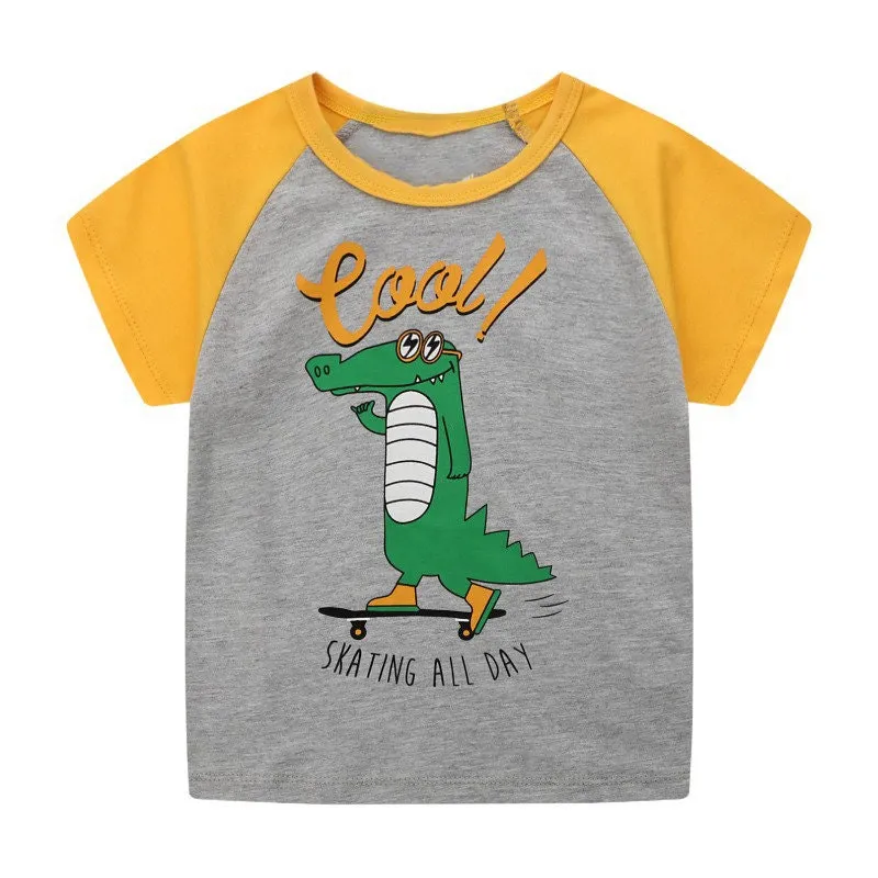 Boys Cotton T-Shirts Summer Tees & Tops for Baby Boys | Dino Skating Toddler Baby Boys T-Shirts Clothing Gift for Boys Tees Outfit Pack of 3