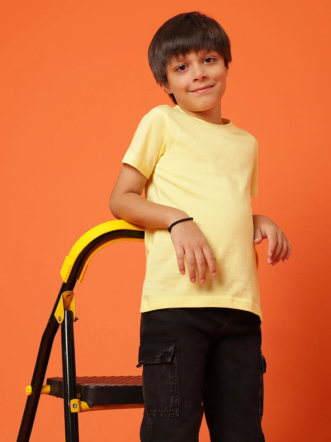 Boys Yellow Cotton Regular Solid T-shirt