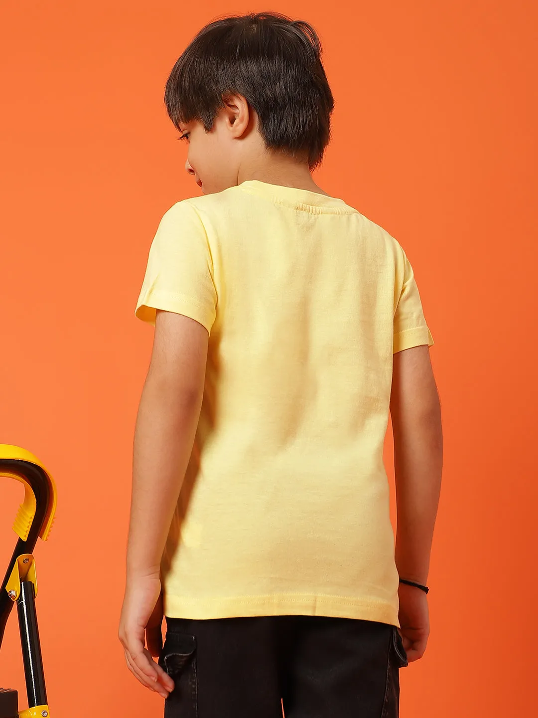 Boys Yellow Cotton Regular Solid T-shirt