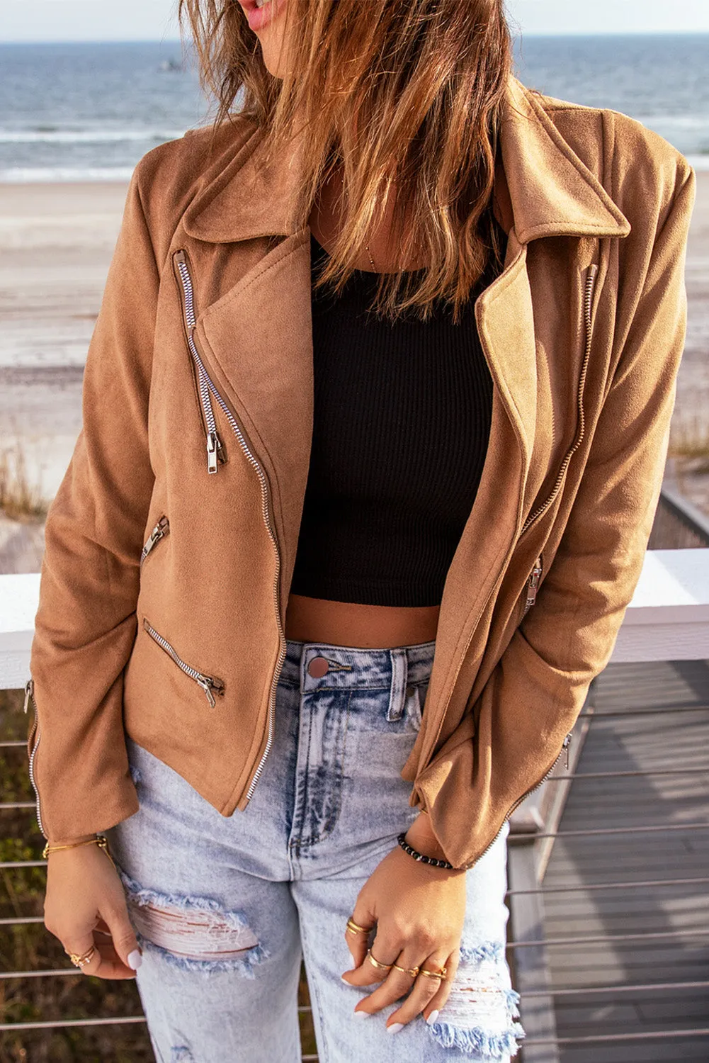 Brown Notch Collar Short Jacket