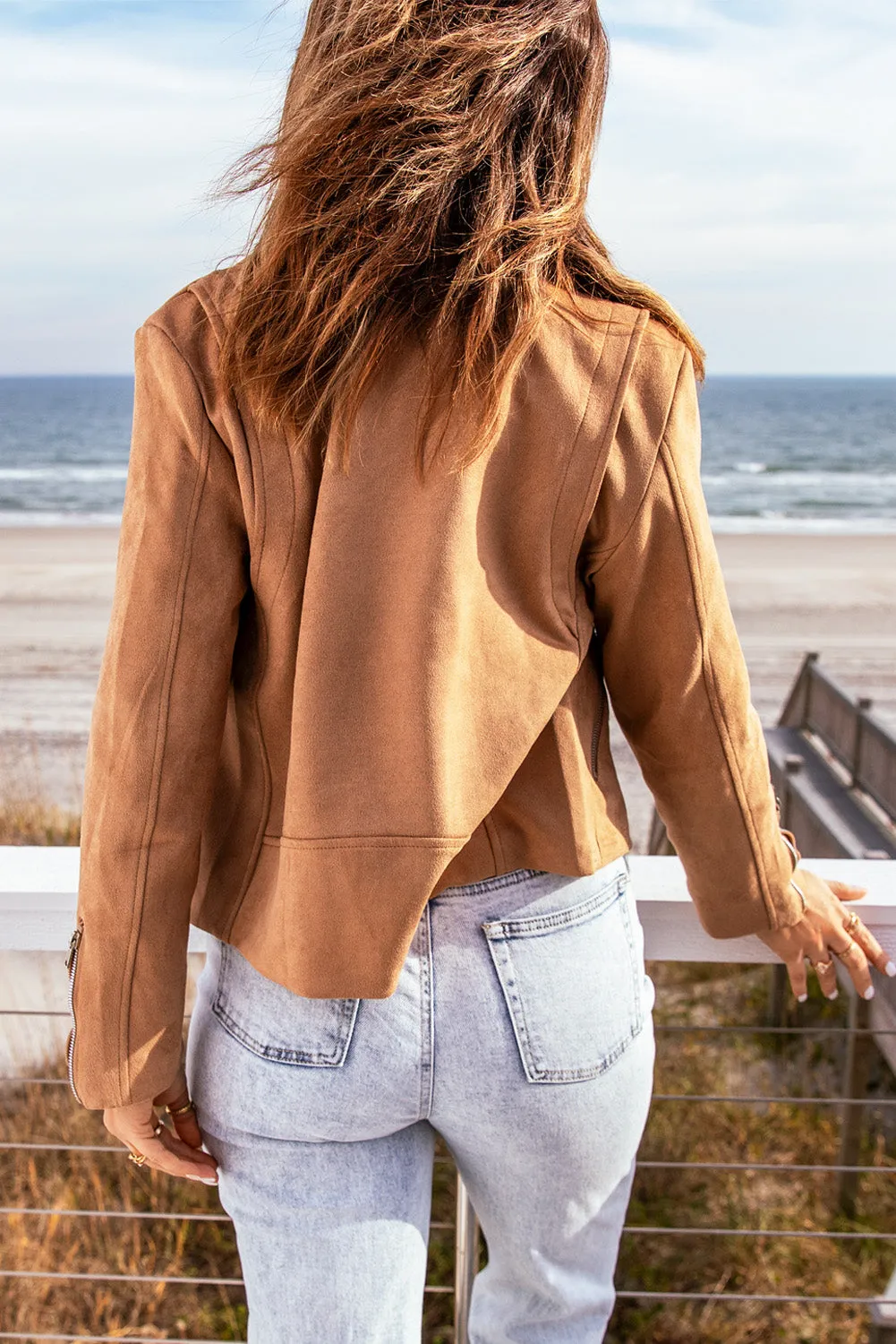 Brown Notch Collar Short Jacket