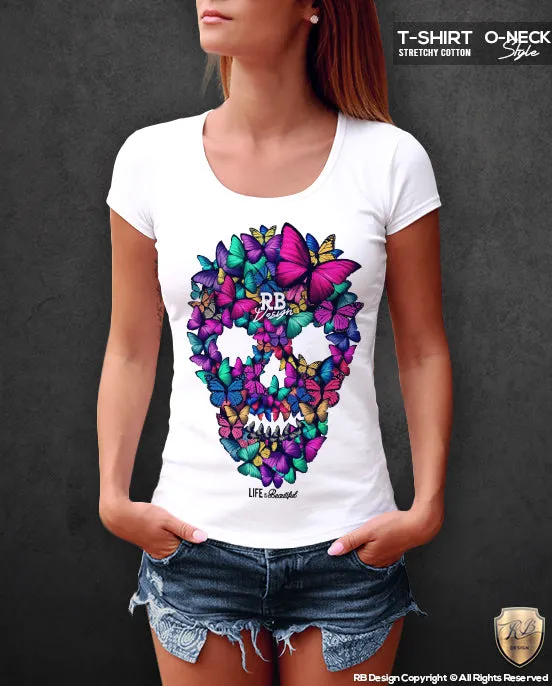 Butterflies Skull Women's T-shirt Unique Graphic Tank Top MD044