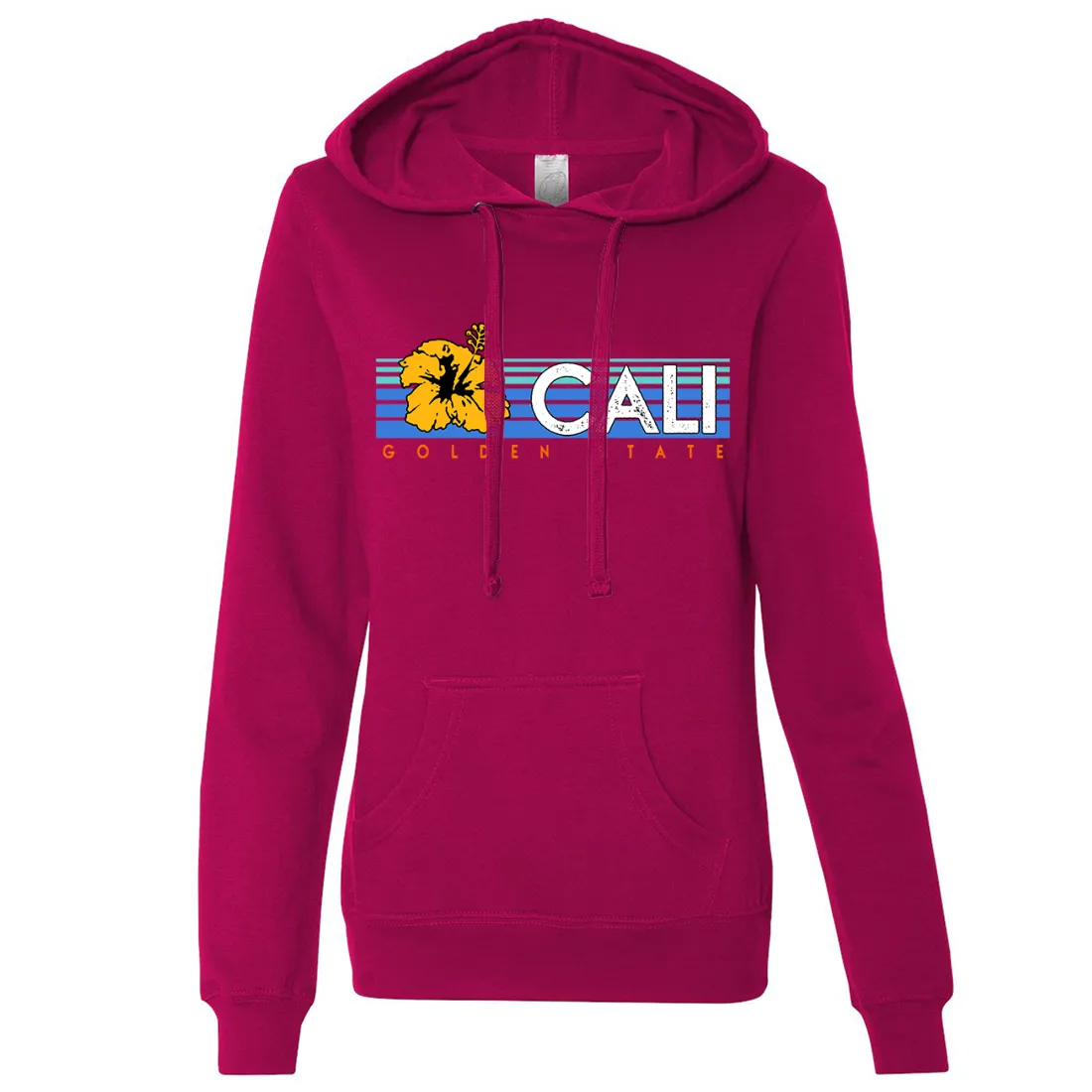 Cali Golden State Hibiscus Ladies Lightweight Fitted Hoodie