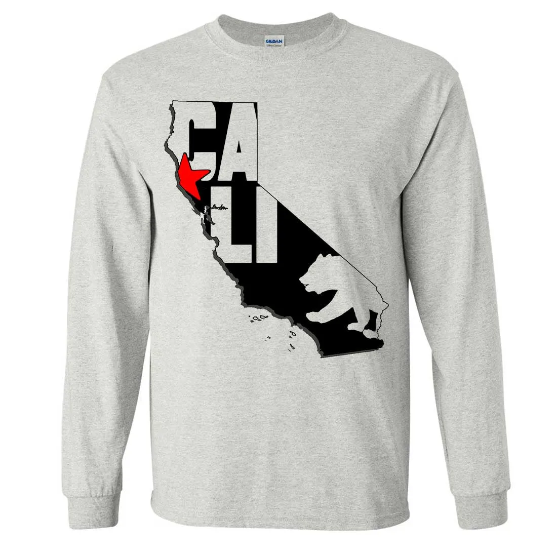 Cali Map Silhouette Outline Long Sleeve Shirt