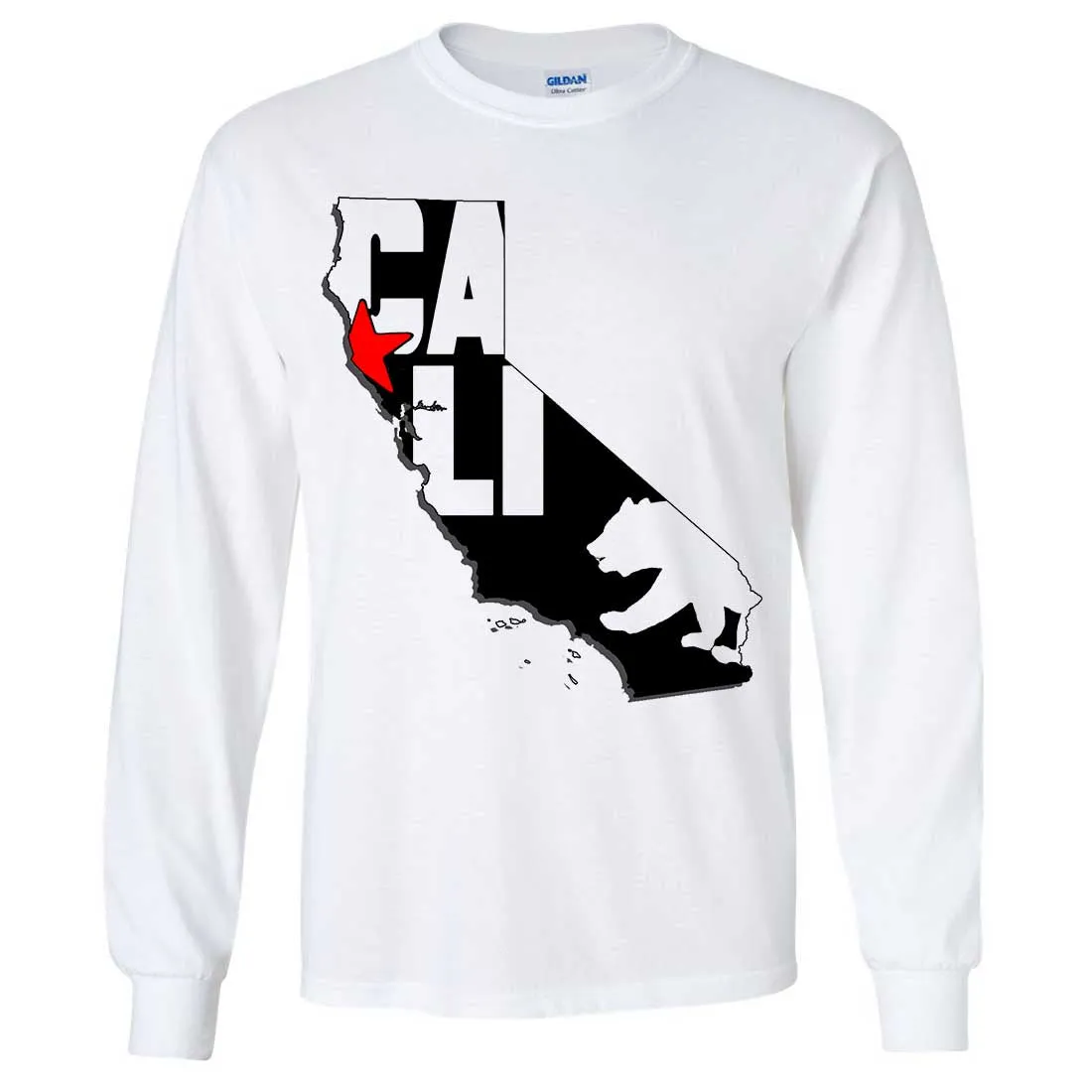 Cali Map Silhouette Outline Long Sleeve Shirt