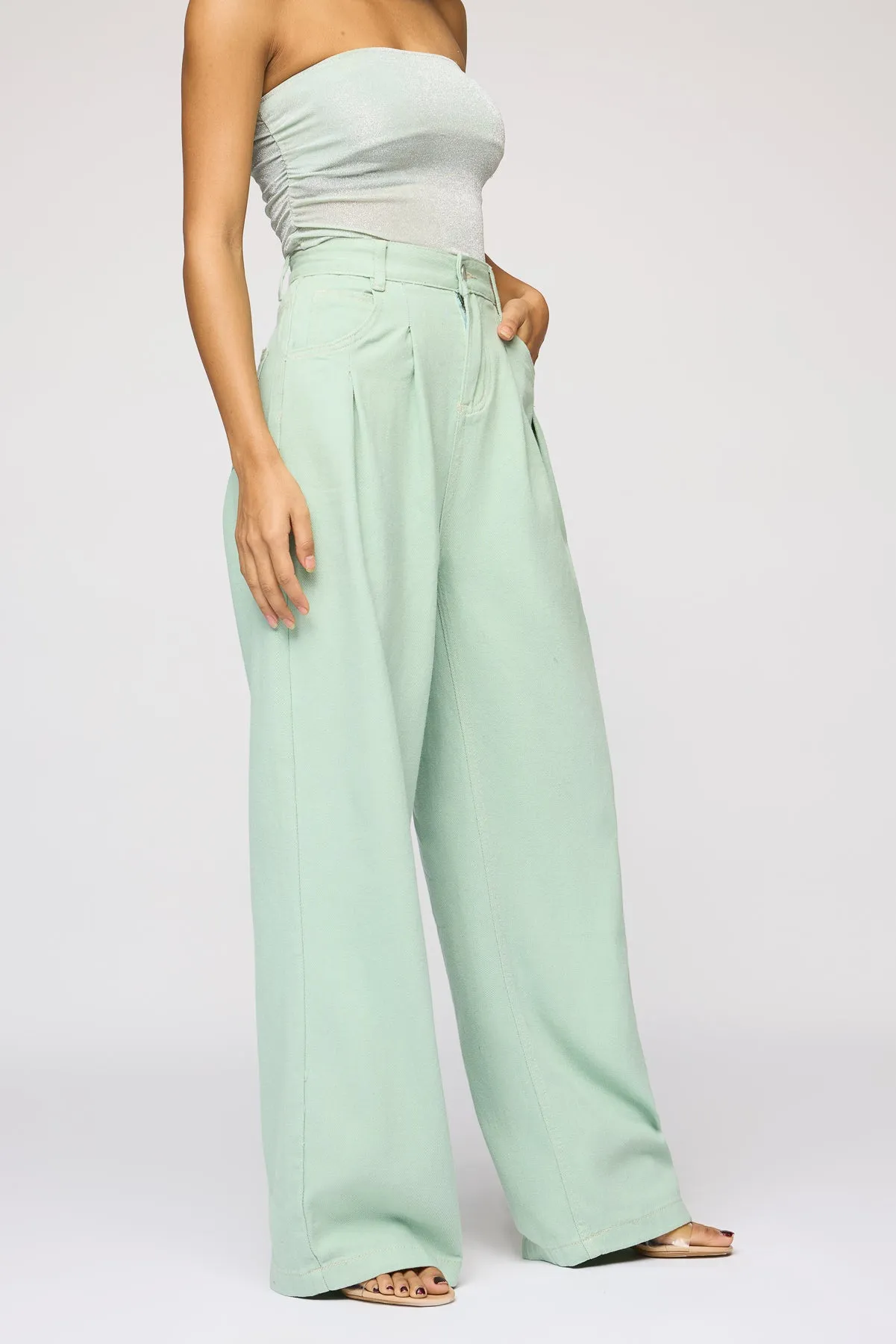 Celadon Green Denim Korean Pants