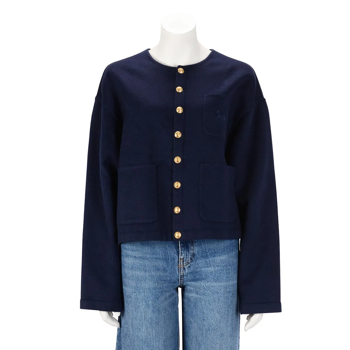 Celine Navy Cashmere Gold Button Jacket FR 40