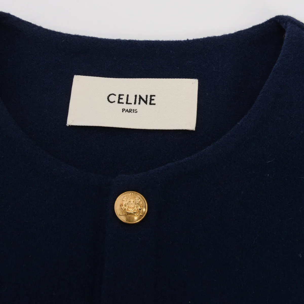 Celine Navy Cashmere Gold Button Jacket FR 40