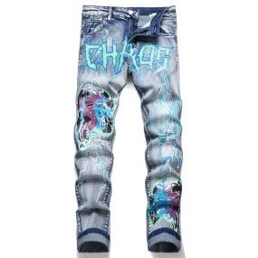 Chaos Skull Print Cotton Punk Pants