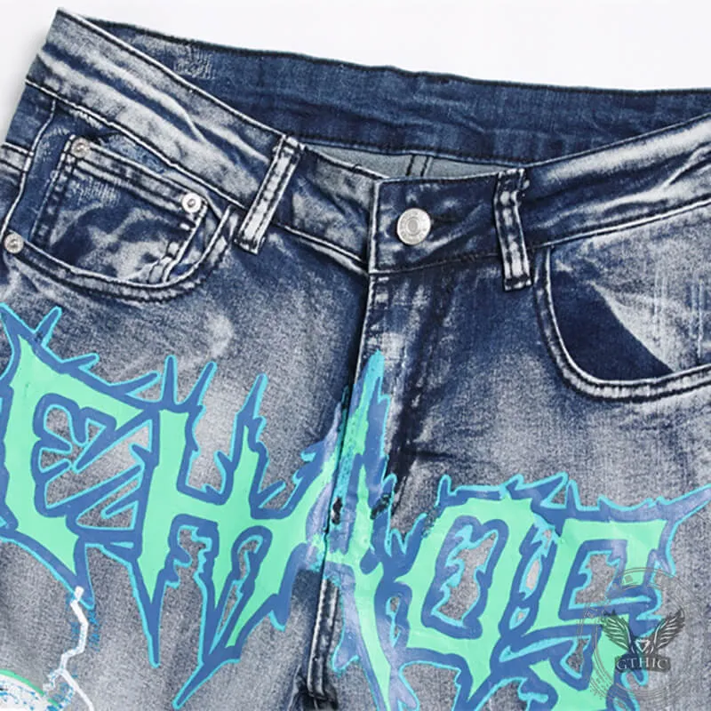 Chaos Skull Print Cotton Punk Pants