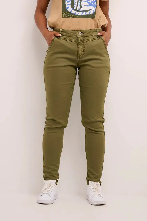 Cream Holly 7/8 Twill Pants - Burnt Olive