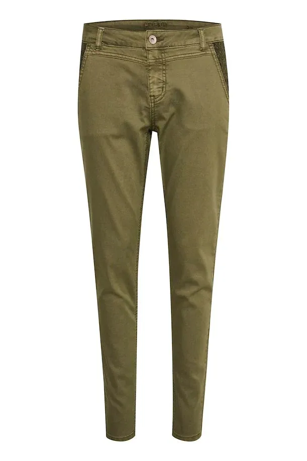 Cream Holly 7/8 Twill Pants - Burnt Olive