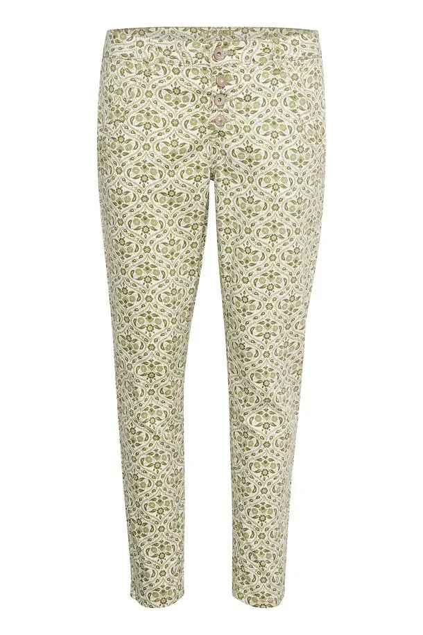 Cream Lina 7/8 Pant Baily Fit - Green Tile