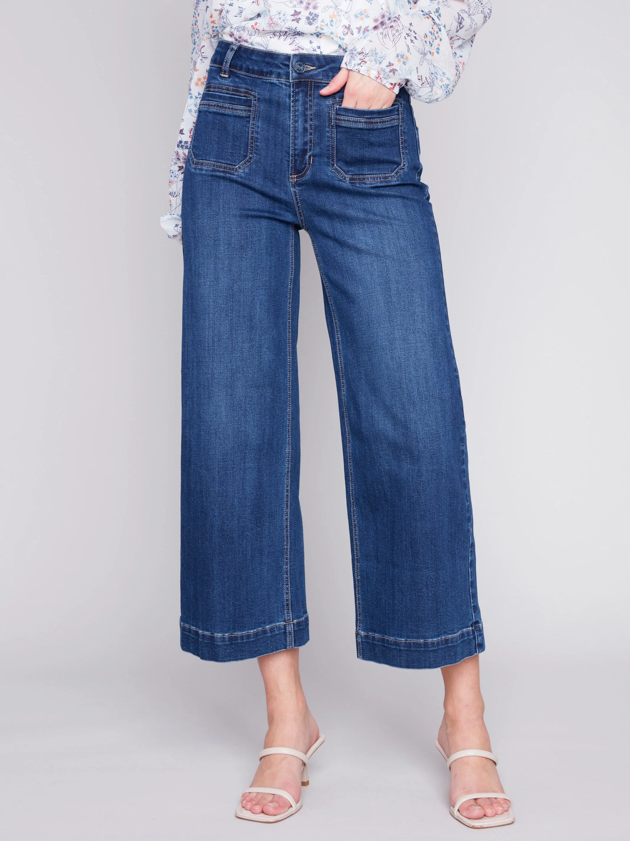 Cropped Wide Leg Jeans - Indigo