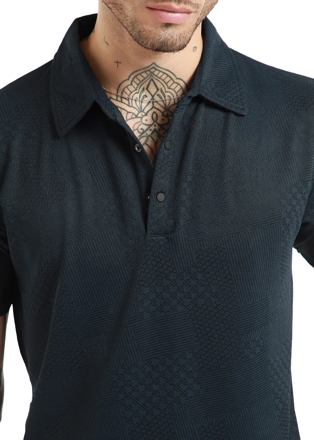 Dark Blue Structured Polo T-shirt