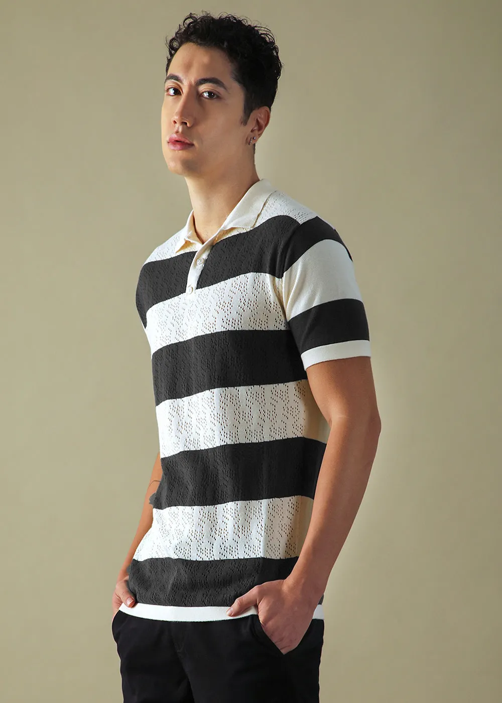 Dark Grey Knitted Polo T-shirt