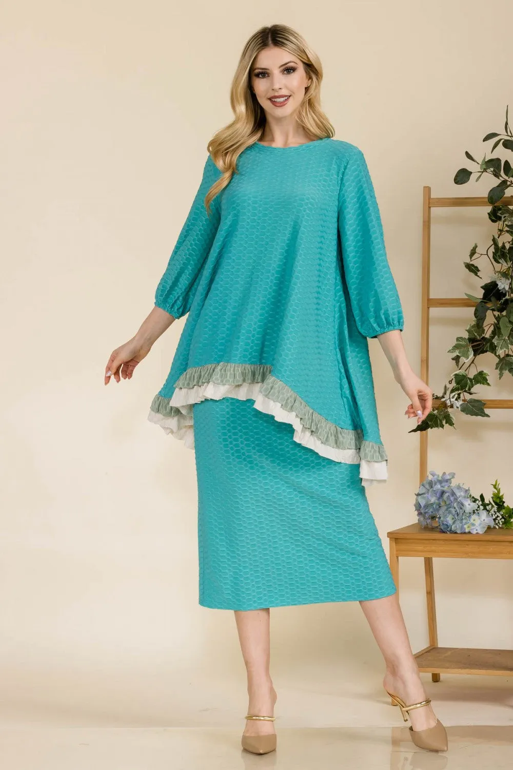 Deborah Honeycomb Fabric Tunic-Mint or Pink