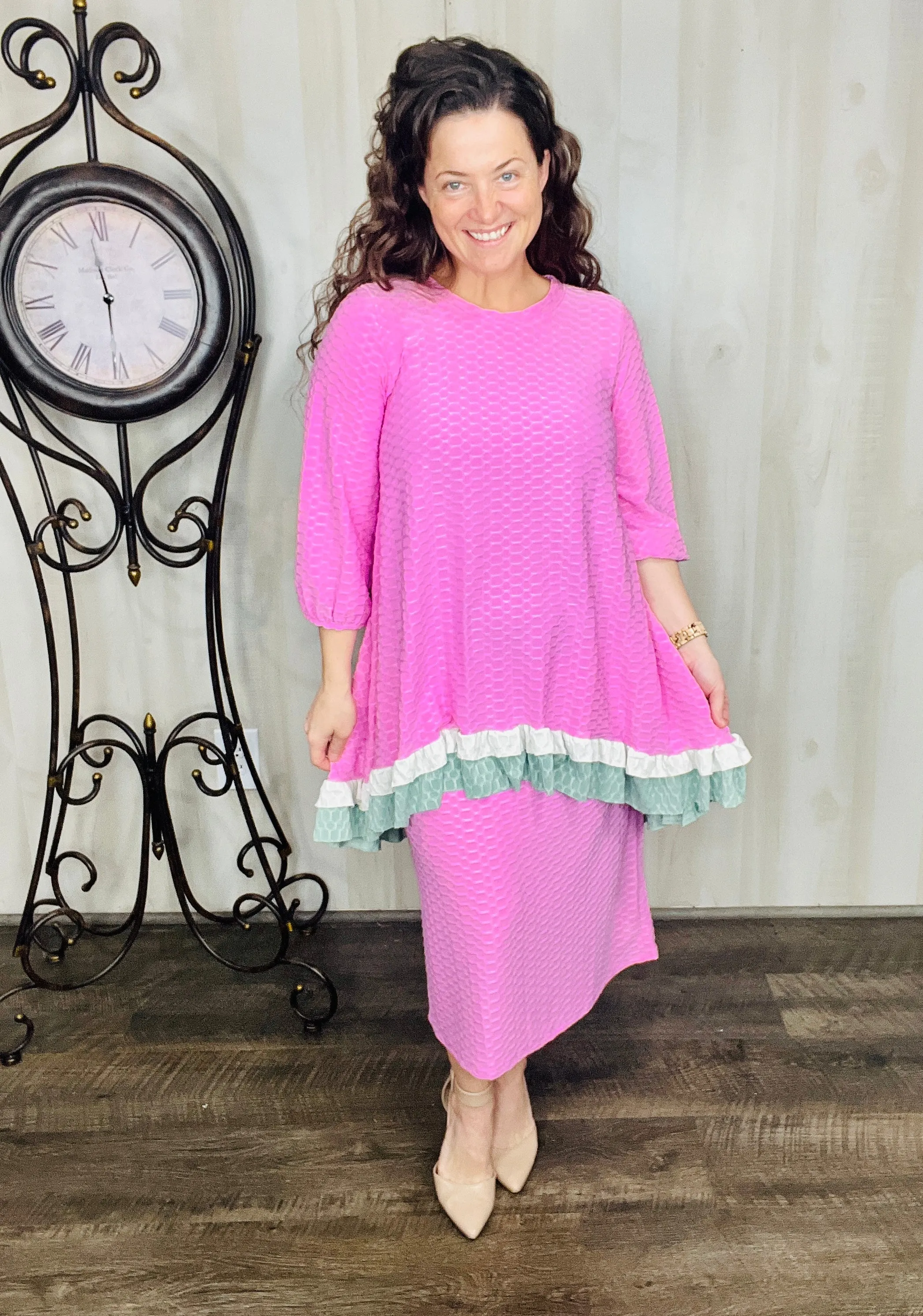 Deborah Honeycomb Fabric Tunic-Mint or Pink