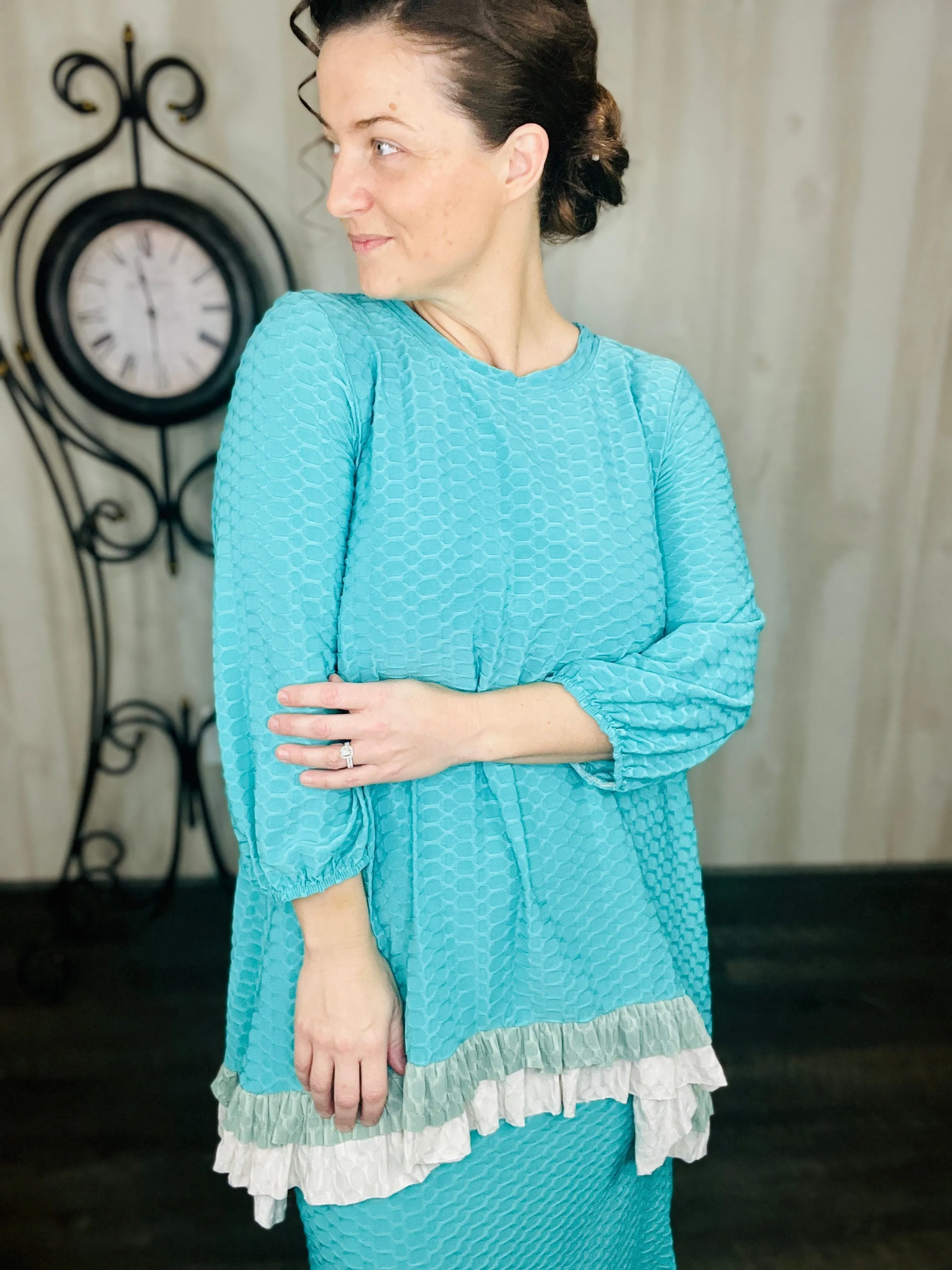 Deborah Honeycomb Fabric Tunic-Mint or Pink