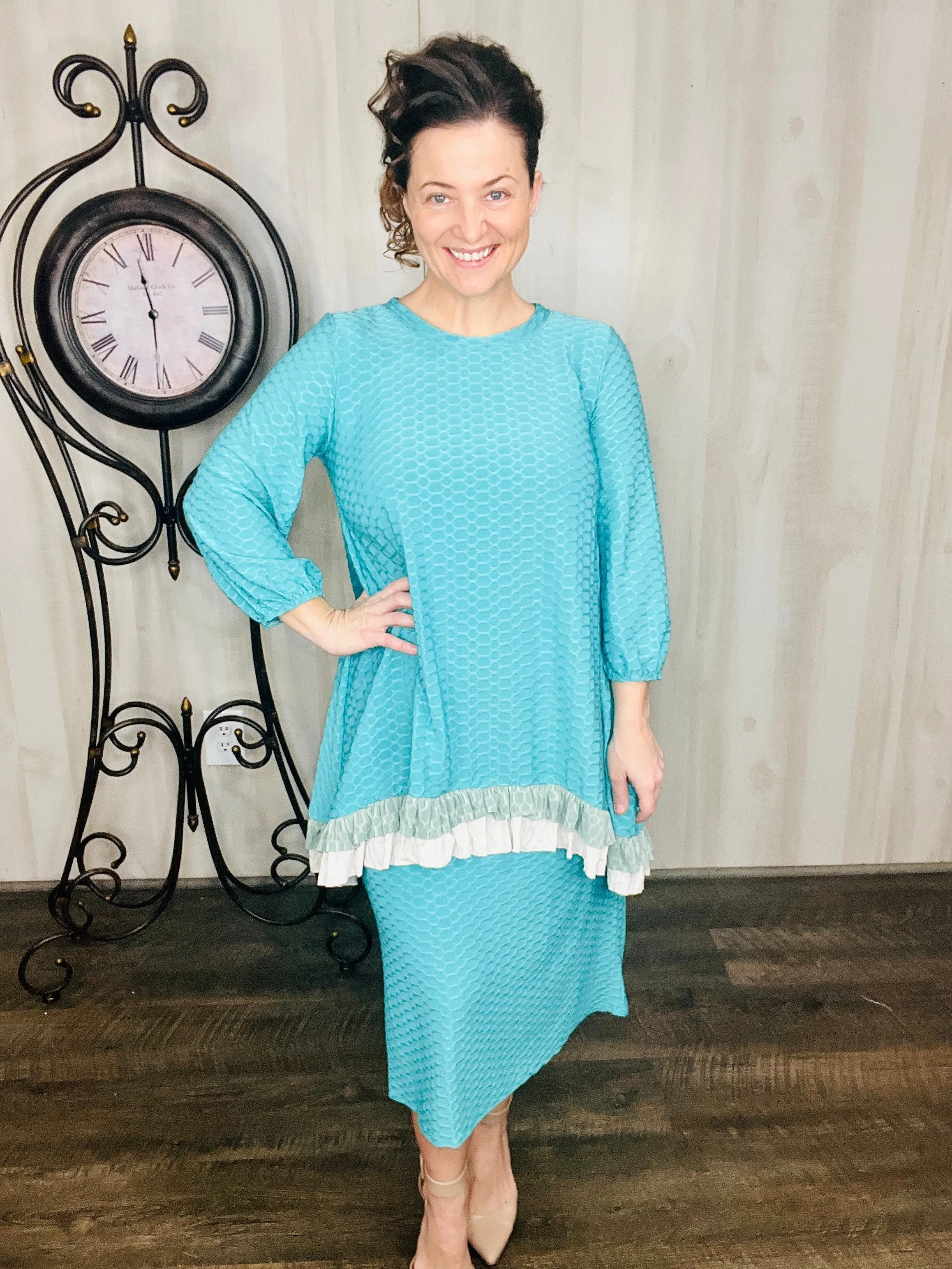 Deborah Honeycomb Fabric Tunic-Mint or Pink