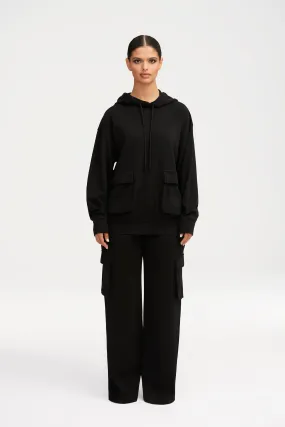 Demi Oversized Cargo Pocket Hoodie - Black