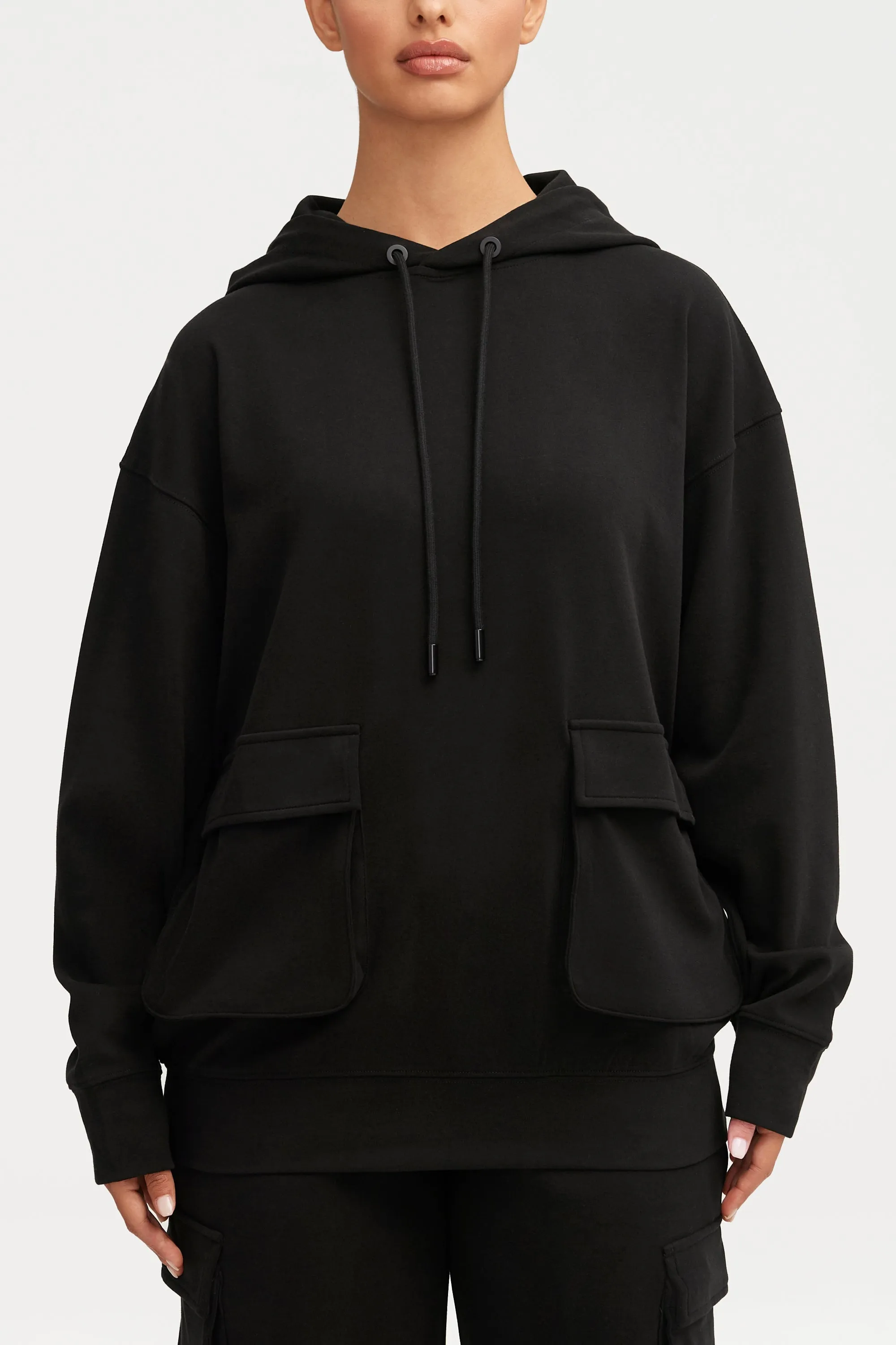 Demi Oversized Cargo Pocket Hoodie - Black