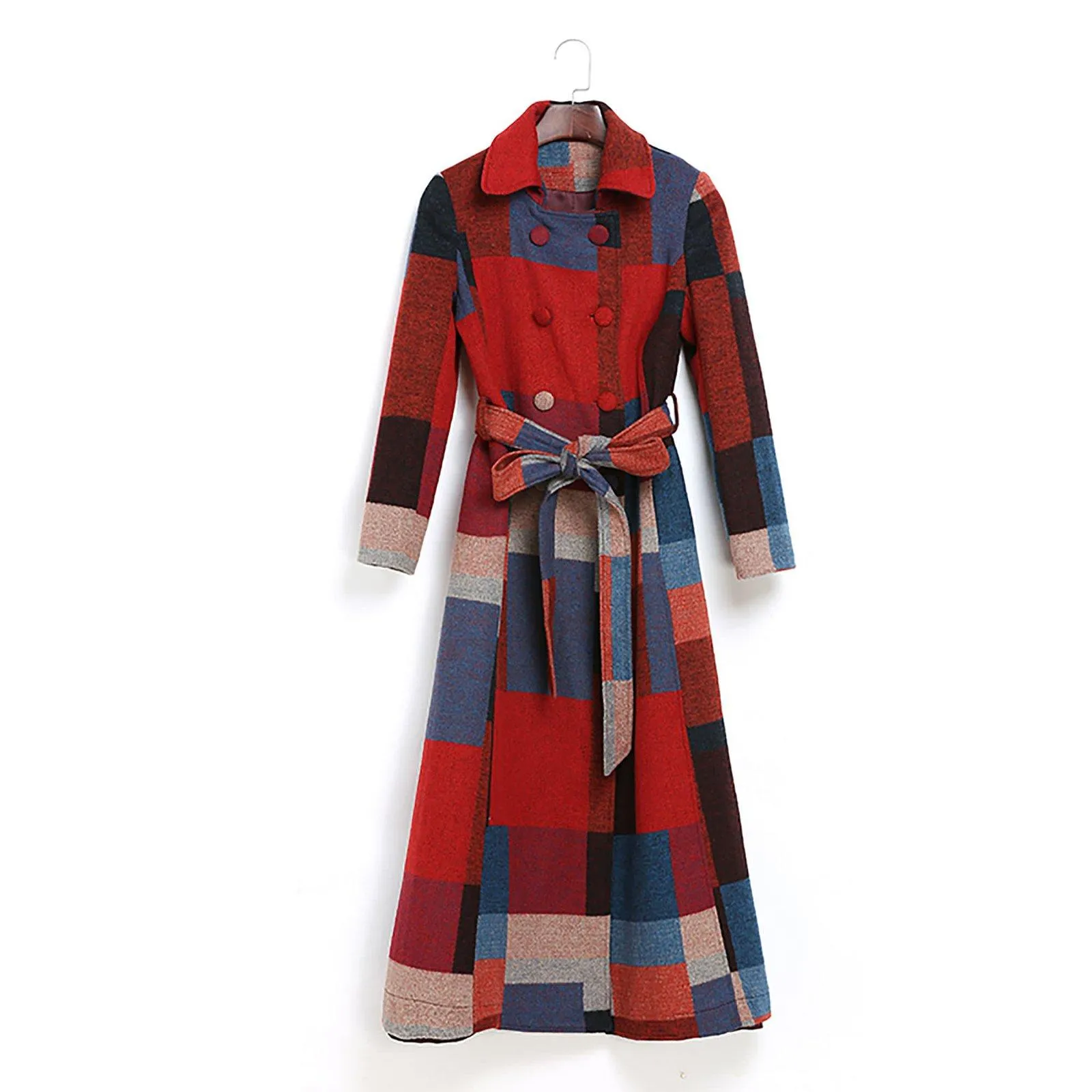 Dressy Geometric Pattern Wool Blend Long Coat