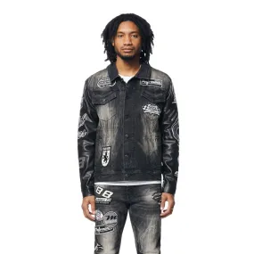 Sure! Heres an optimized title for the e-commerce product:

Stylish Moon Black Racing Jean Jacket with Embroidered Patches