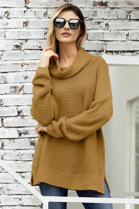 Fashion Khaki Cozy Long Sleeves Turtleneck Sweater