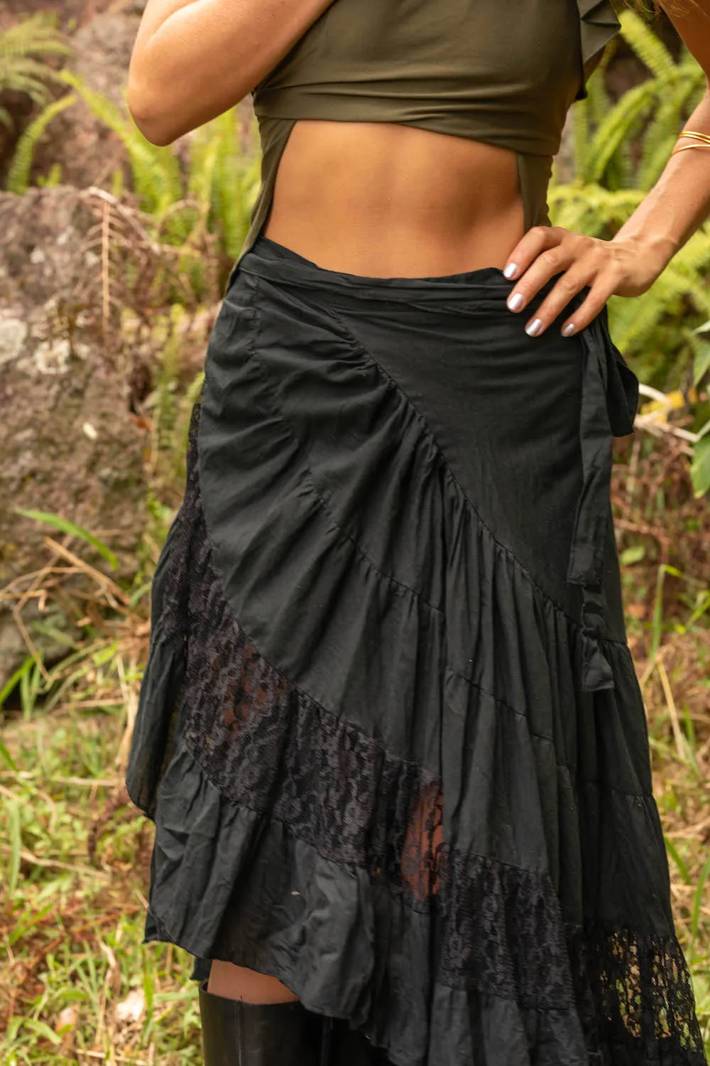 FLAMENCO URBAN GYPSY SKIRT BLACK WITH LACE