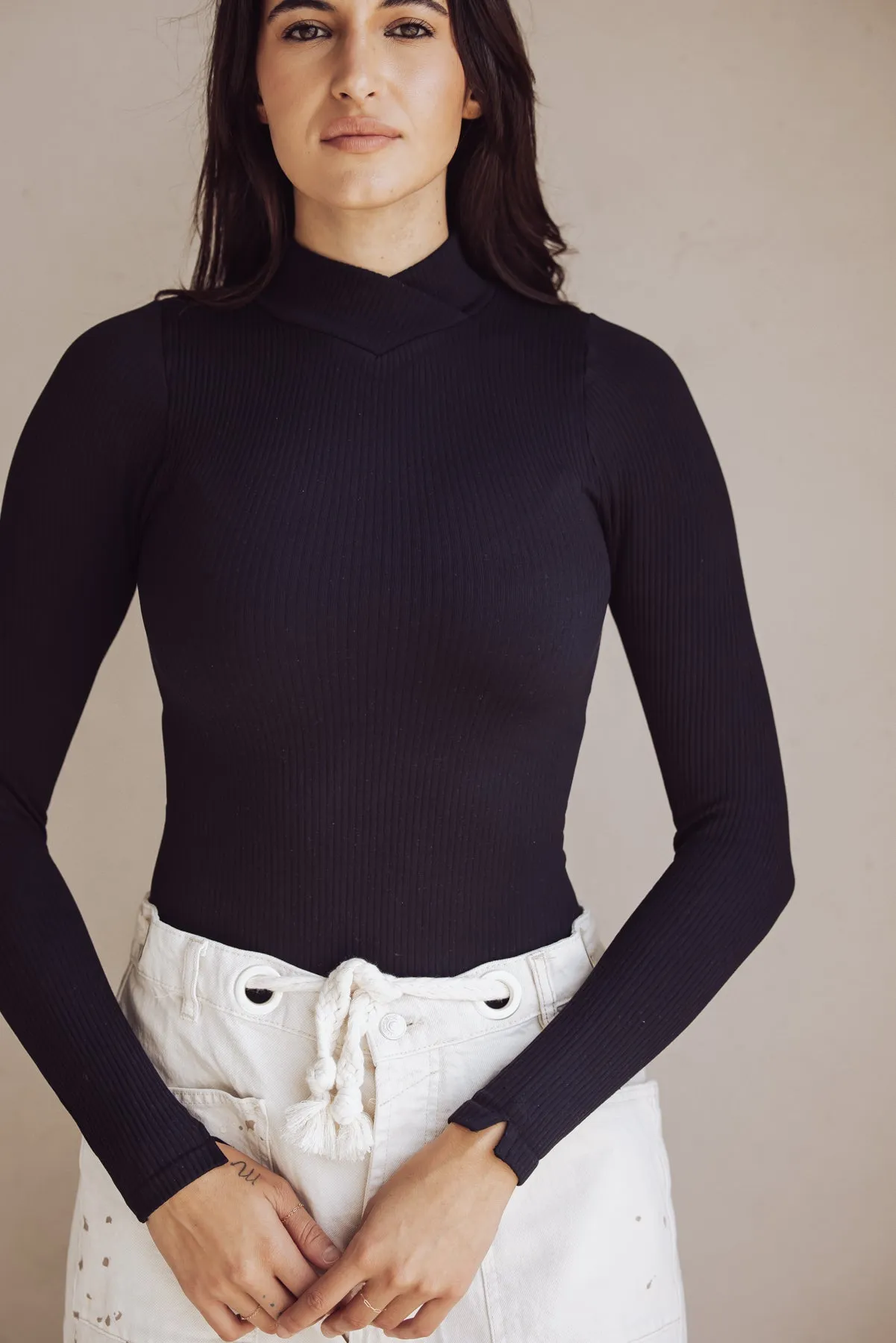 Free People Xyz Recycled Turtle Neck Bodysuit - Black