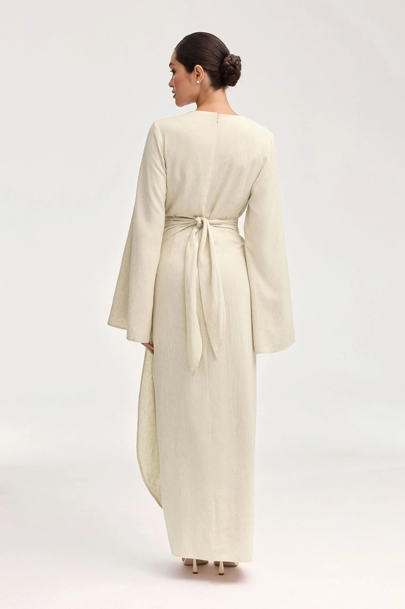 Hanadi Linen Wrap Maxi Dress - Beige