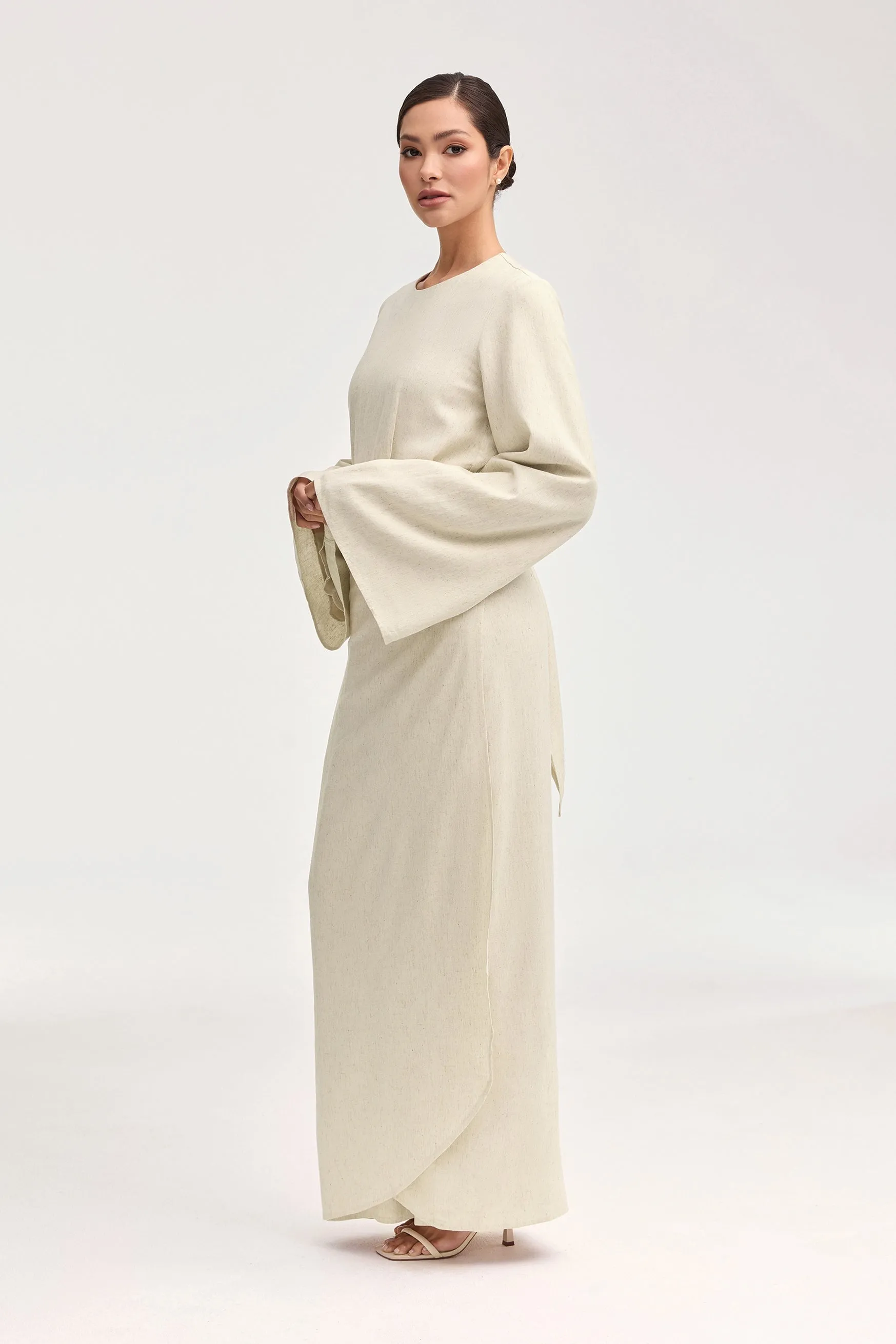 Hanadi Linen Wrap Maxi Dress - Beige