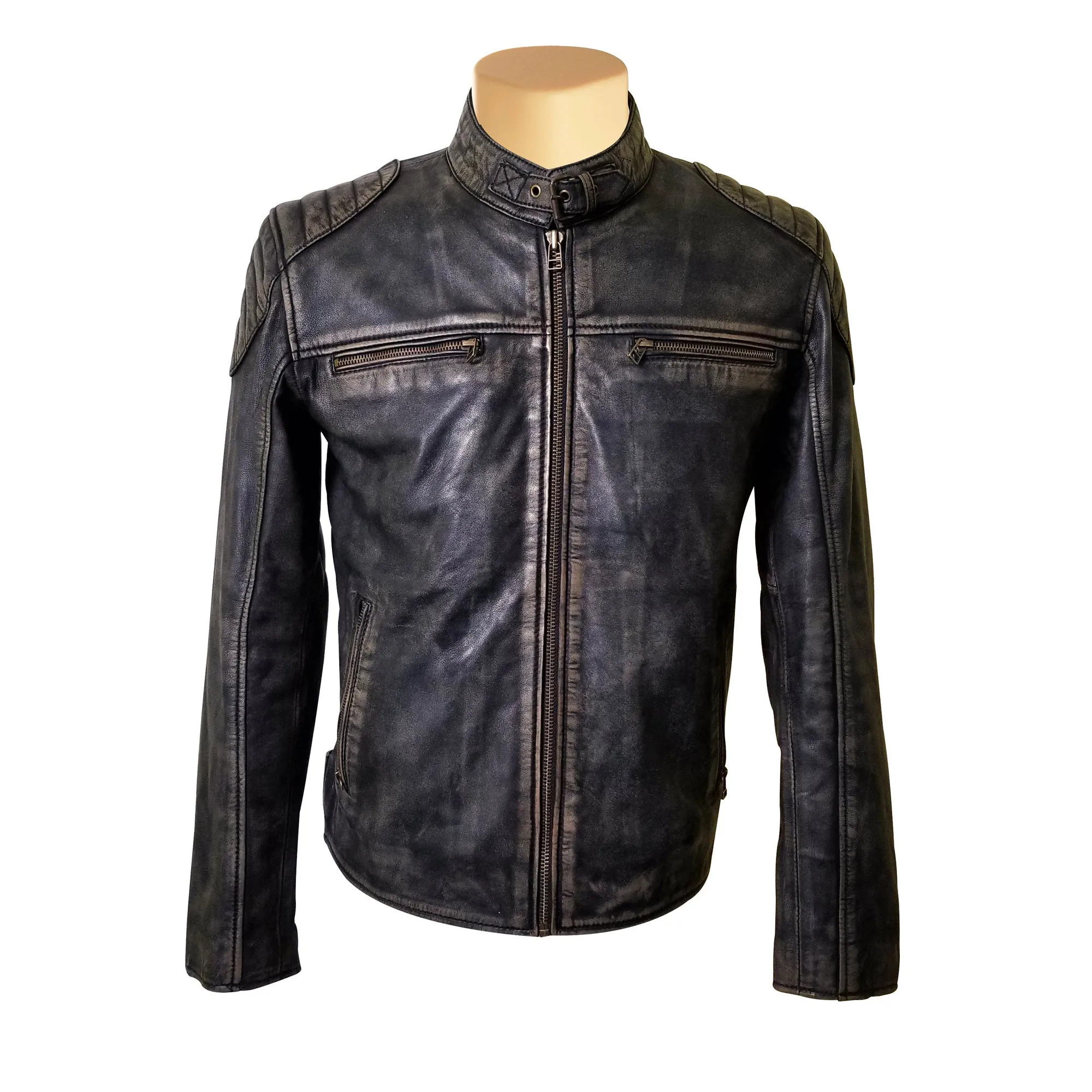 Hendrix's Distressed Leather Jacket with collar belt