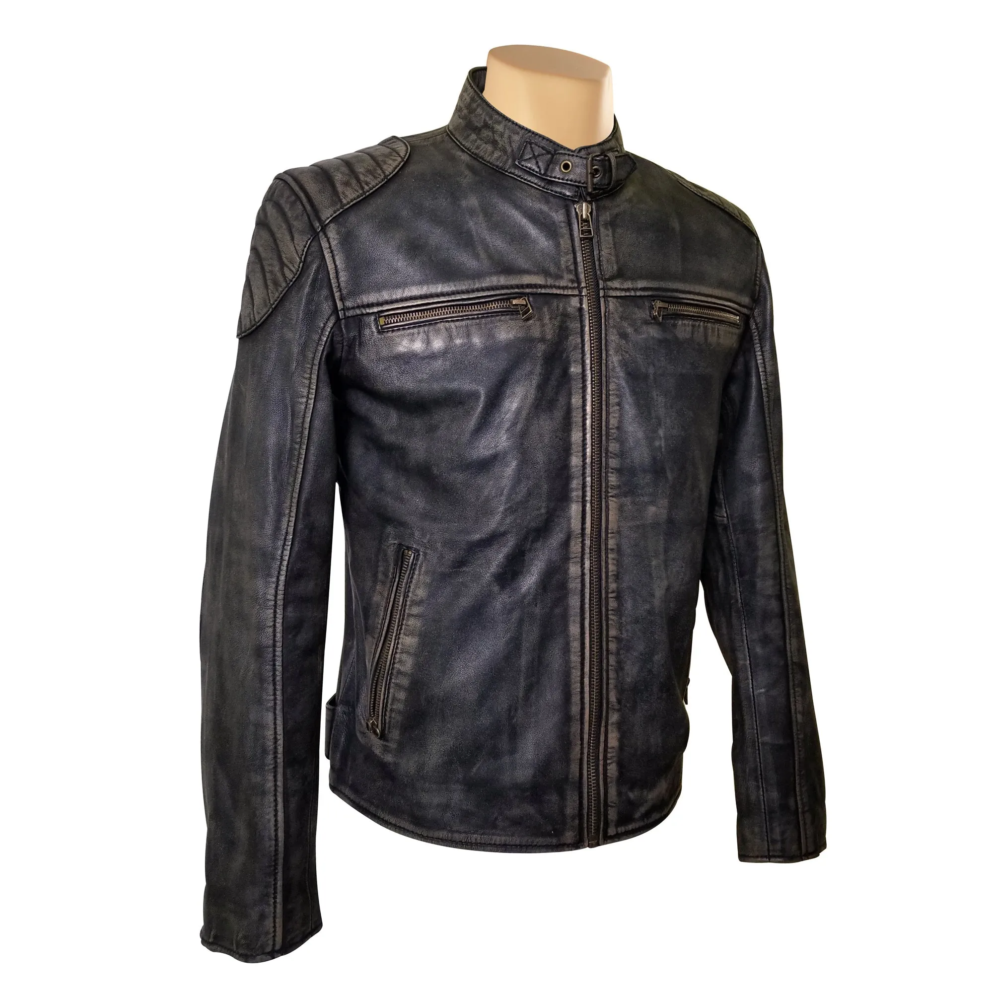 Hendrix's Distressed Leather Jacket with collar belt