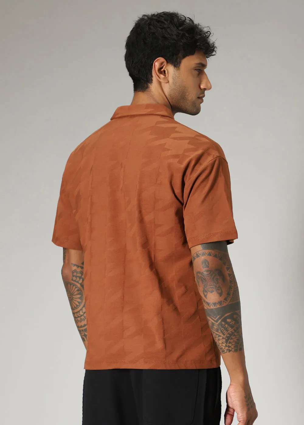 Herringbone Pattern Brown Polo T-shirt